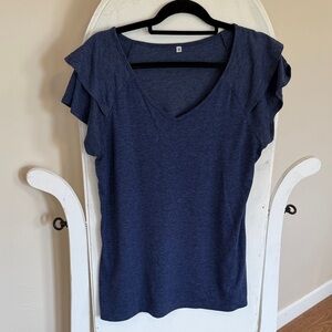 Elegant Navy Ruffle Sleeve Top